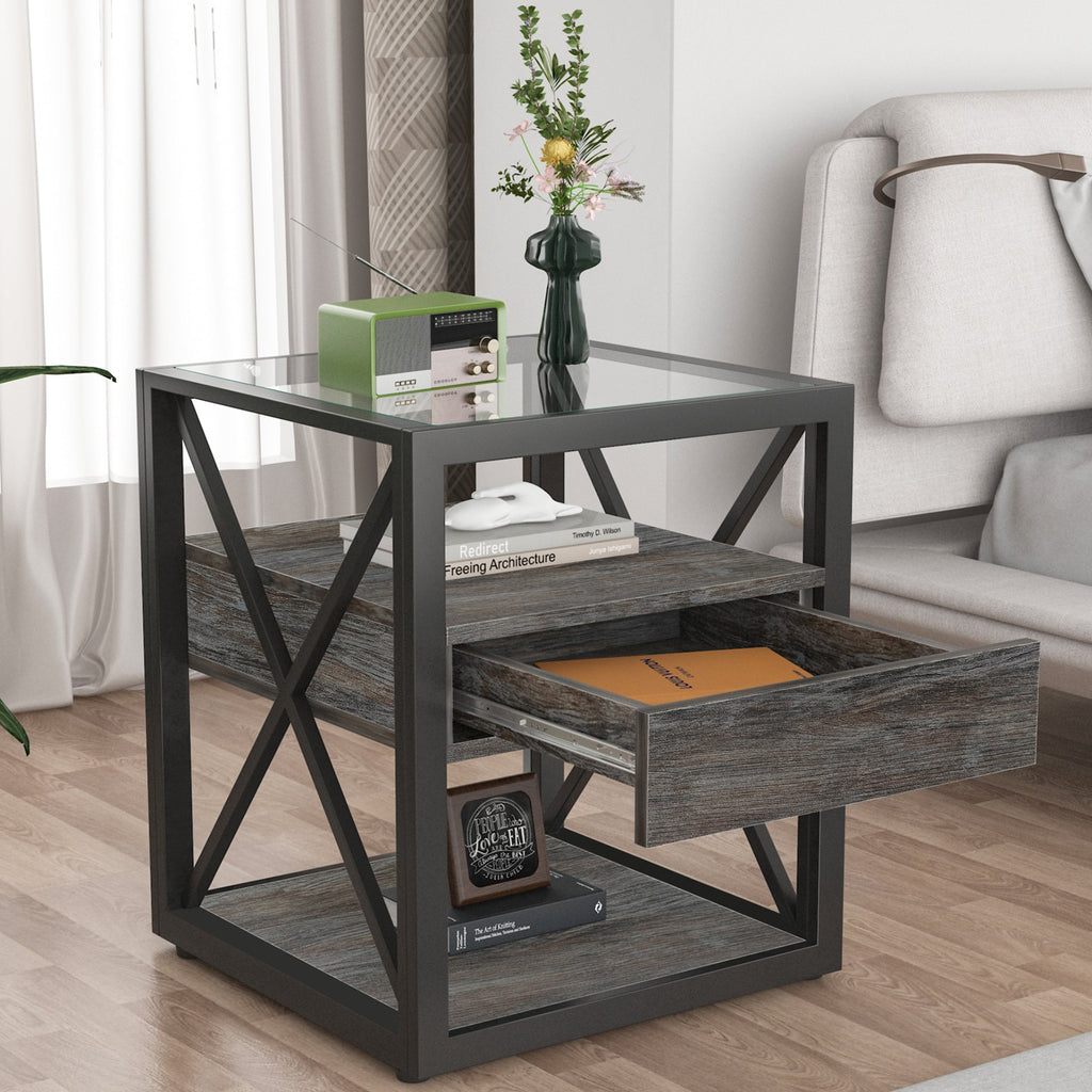 Set of 2 Modern End Tables with Drawer - Nightstand