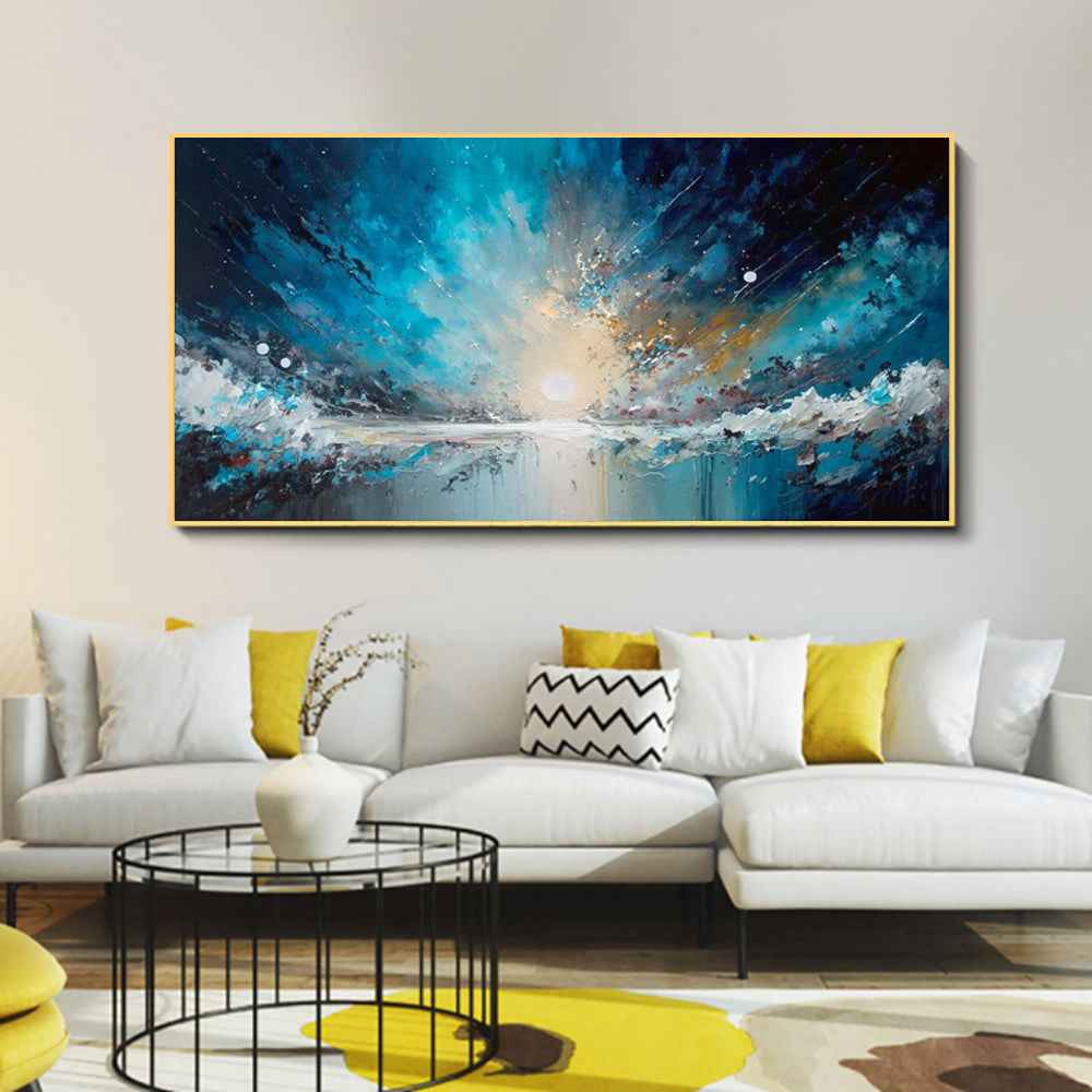 Handmade Oil Painting Canvas Wall Art Decoration Abstract Blue Starry Sky Ocean  Artwork For Home Living Room Decor Rolled Frameless Unstretched Painting