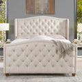 Marcella Upholstered Shelter Headboard Bed Set, Queen, Sky Neutral Beige Polyester
