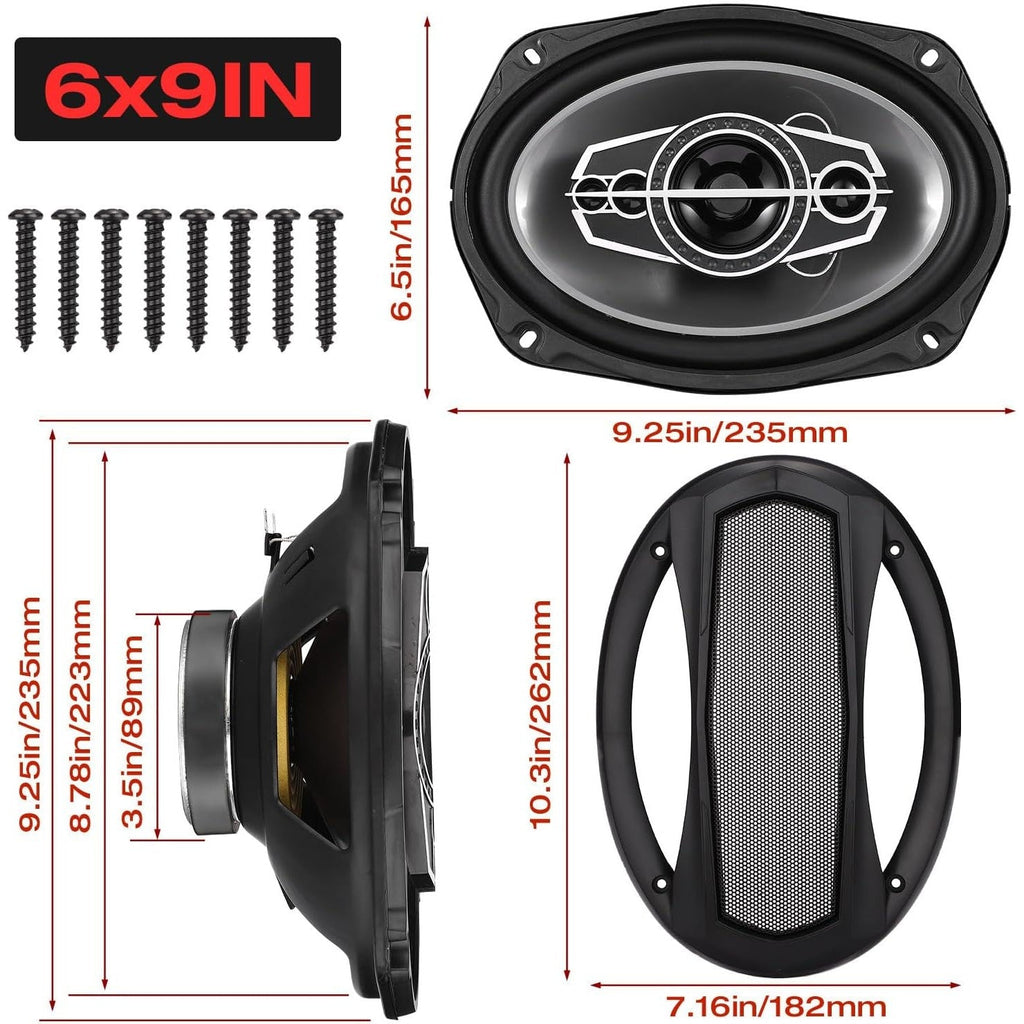 6 X 9 Coaxial Audio Speakers (Pair) 5-way 1000W Peak 4 Ohm Coaxial Tweeters Door Speakers