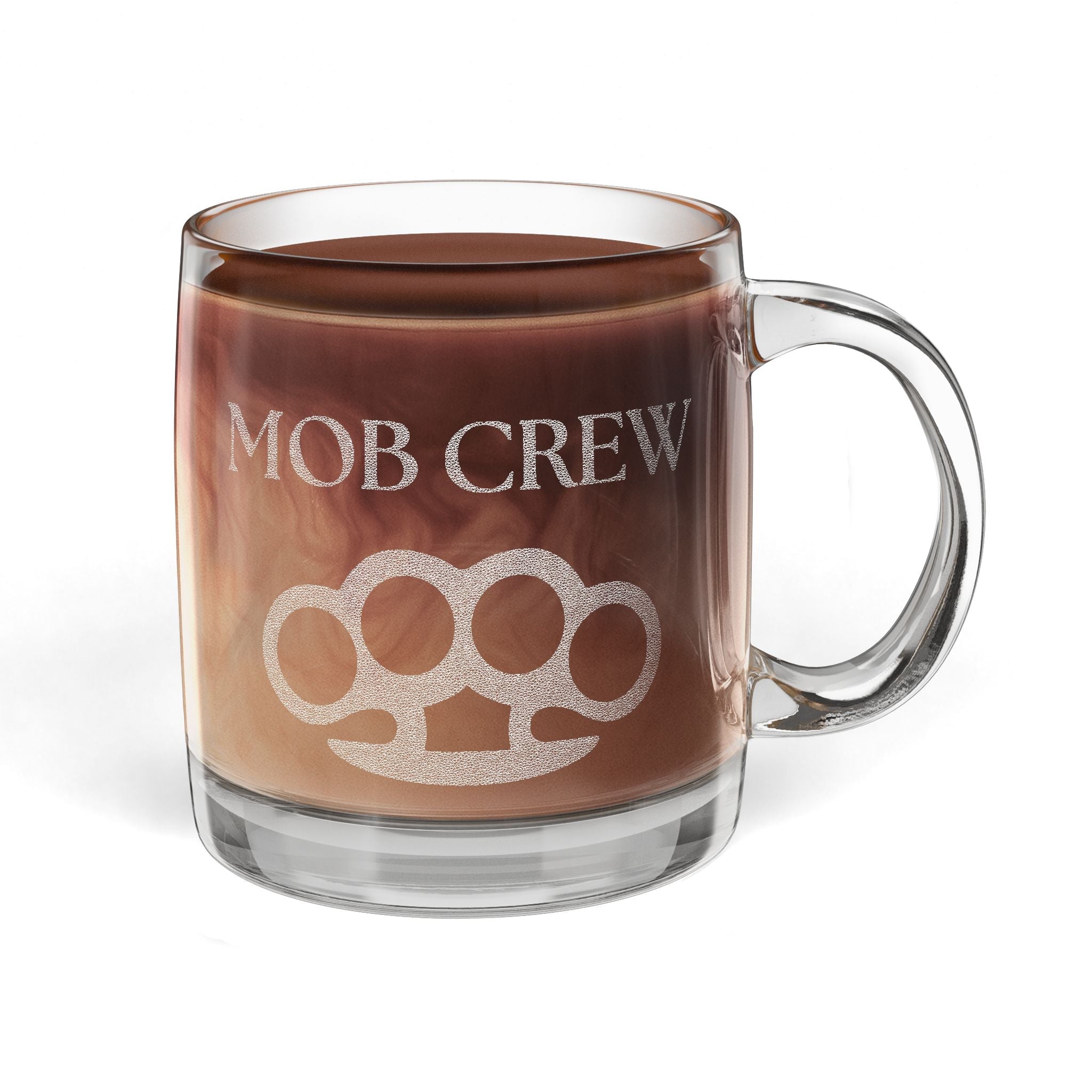 Mob Crew Engraved Glass Coffee Mug 12.25oz - Perfect for Coffee Lovers and Gift Giving