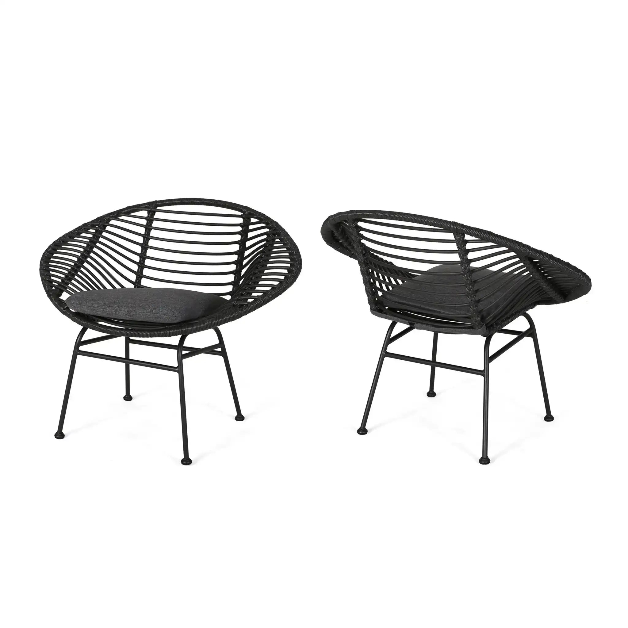 Cordella Outdoor Woven Wicker Chairs with Cushions Set of 2