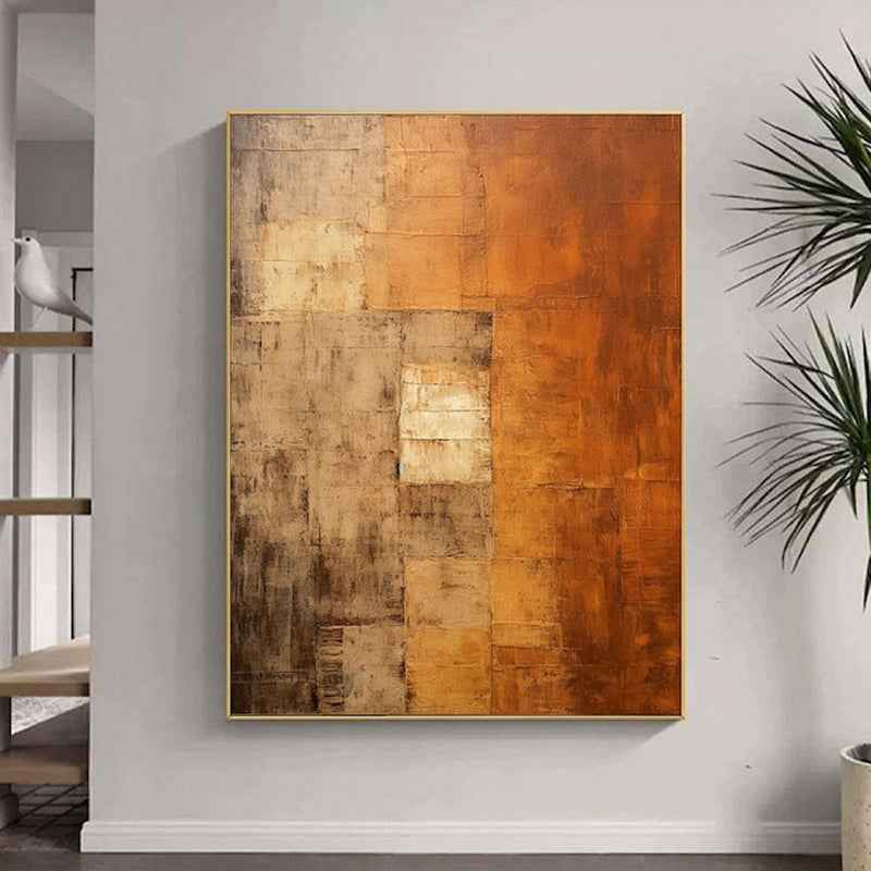 Orange Wabi-Sabi Painting Brown Abstract Painting Medieval Handmade Oil Painting  On Canvas Minimalist Wall Art For Living Room Home Decor