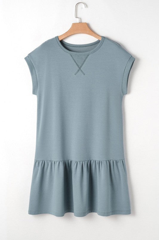 Solid Cap Sleeve Drop Waist T-Shirt Dress