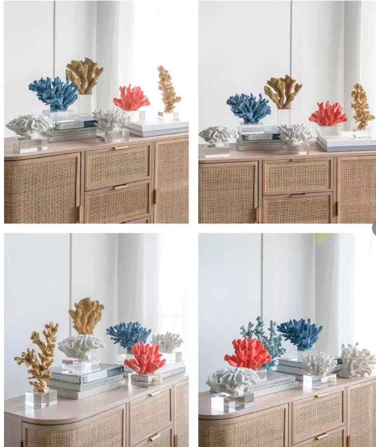 Artificial Coral Ornament With A Crystal Base Resin Desktop Decoration