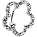 Clear Gem Stainless Steel Cutout Zinnia Flower Top Mount Belly Ring