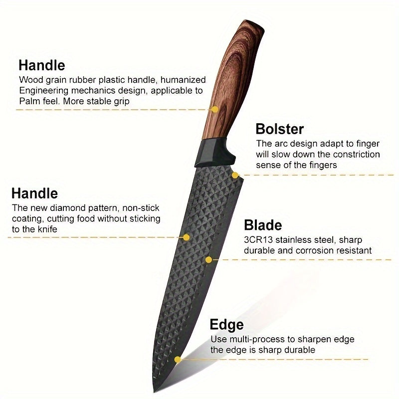 Professional 6pcs Kitchen Knife Set - Chef's Knife, Slicing Knife, Scraper, and Scissors - High Carbon Stainless Steel with Ultra-Sharp Blades, Non-Stick Ergonomic Wooden Handles - Ideal for Home, Travel, and Gift Box Set
