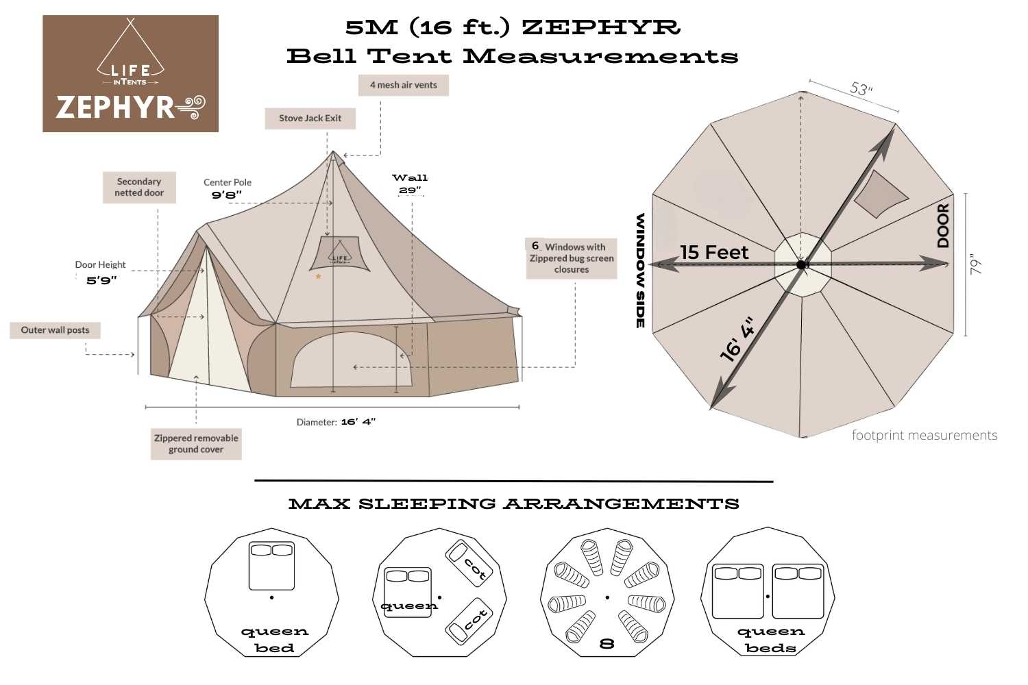 16' (5M) Zephyr™ Tent Cabin Bell Tent