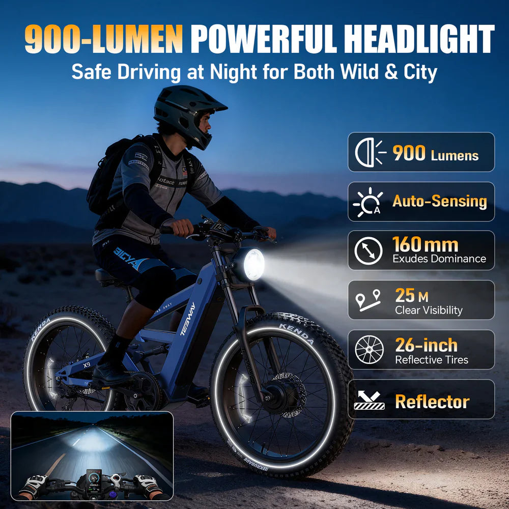 Tesway X9 AWD Electric Mountain Bike with Rear Rack 4000W Dual Motors