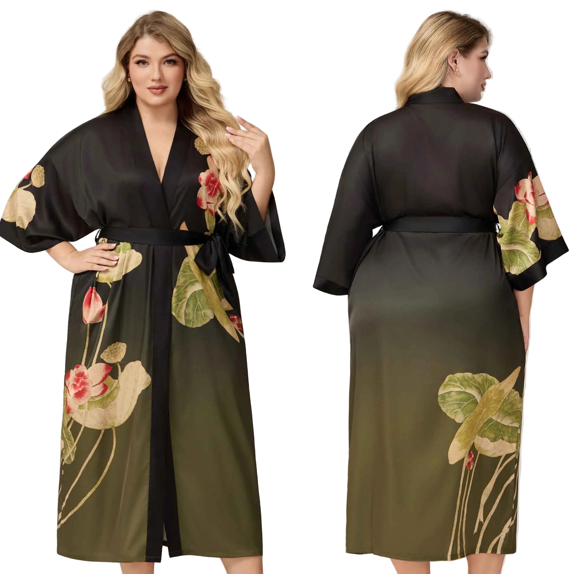 Womens Luxe Satin Robe - Lightweight Imitation Silk Loungewear & Sleepwear