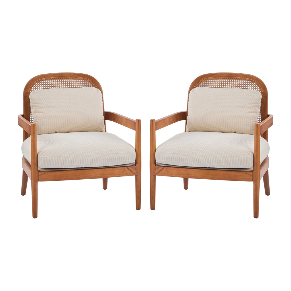 Elliston Rattan Backrest Solid Wood Accent Chair with Cushions - Set of 2