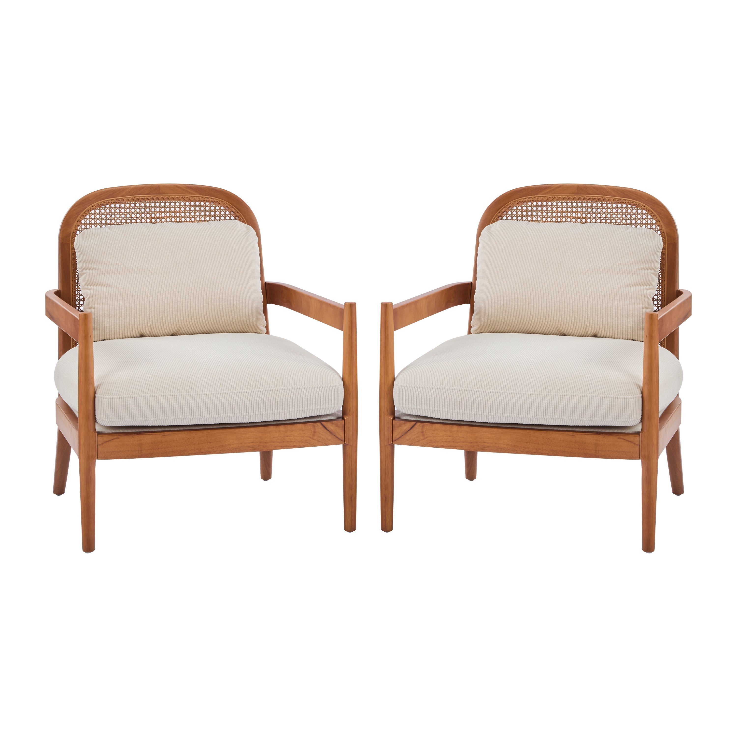 Elliston Rattan Backrest Solid Wood Accent Chair with Cushions - Set of 2
