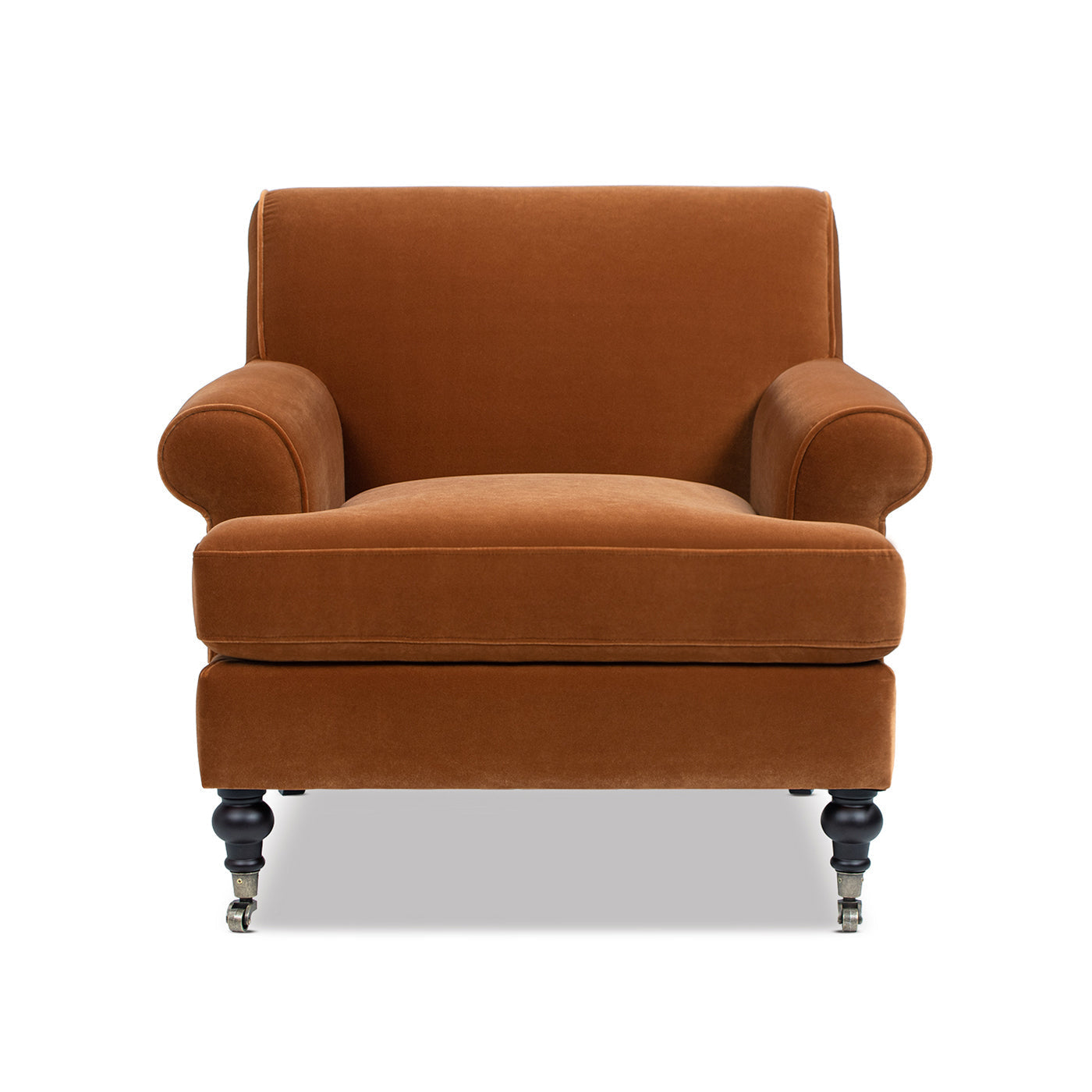 Alana 38' Lawson Accent Arm Chair Metal Casters, Burnt Orange Performance Velvet