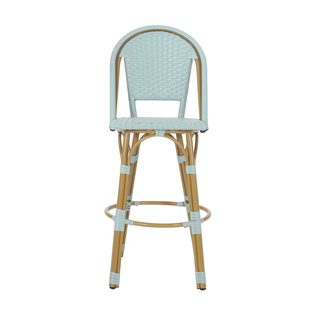 29.5' Outdoor PE Rattan and Aluminum French Barstools, Set of 2