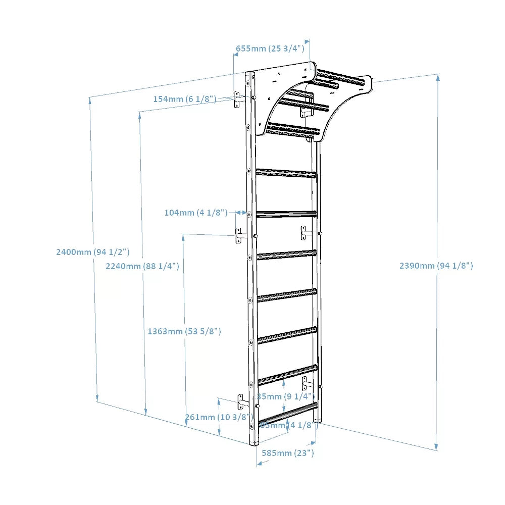 BenchK 711 Gymnastic Wooden Wall Bars with Pull-Up Bar and Accessories