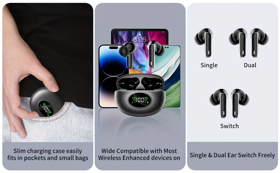 Bluetooth Earphones, Bluetooth Earbuds, In Ear Earphones, Wireless Earphones, with LED Power Display Charging Case, Bluetooth 5.4 Earphones, True Wireless Bluetooth Earphones, Playback Time Of 40 Hours, Wireless Noise Cancell