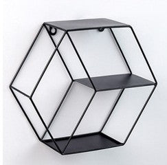 Hexagon Metal Wall Shelf - 3-Tier Industrial Iron Geometric Floating Storage Rack