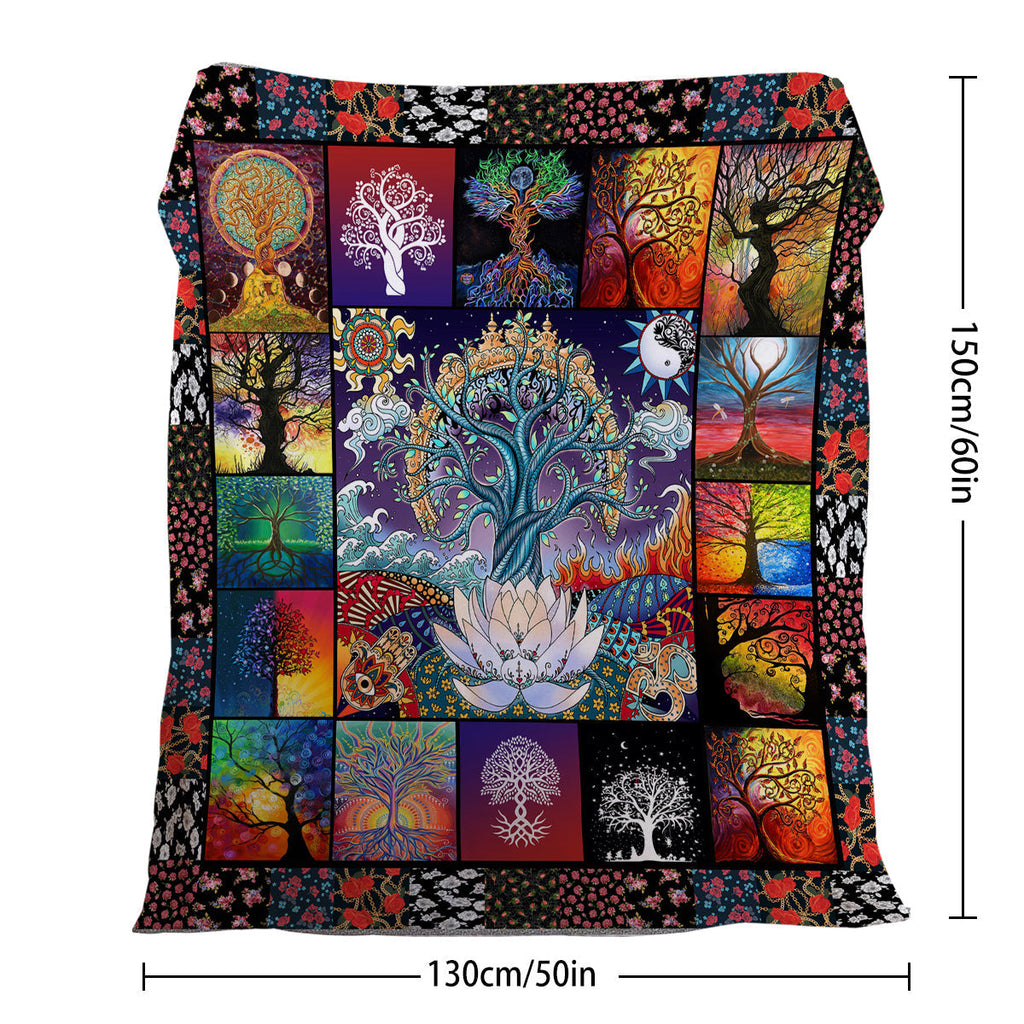 1 Pce Of Flannel With Various Lotus Tree Patterns, Soft And Fluffy, Multifunctional Outdoor Beach Camping, Living Room Sofa, Office Nap, Printed Blanket