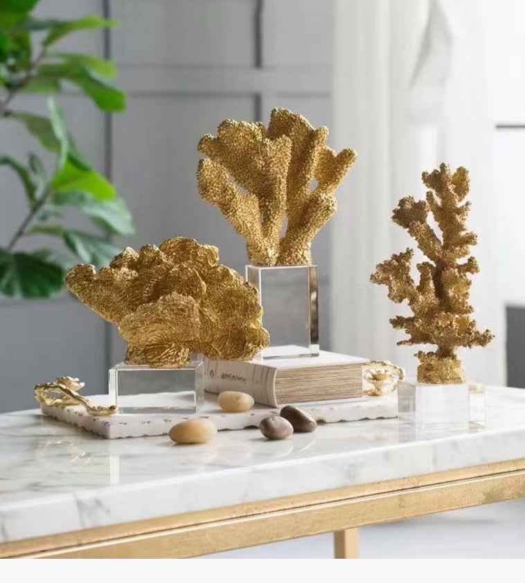 Artificial Coral Ornament With A Crystal Base Resin Desktop Decoration