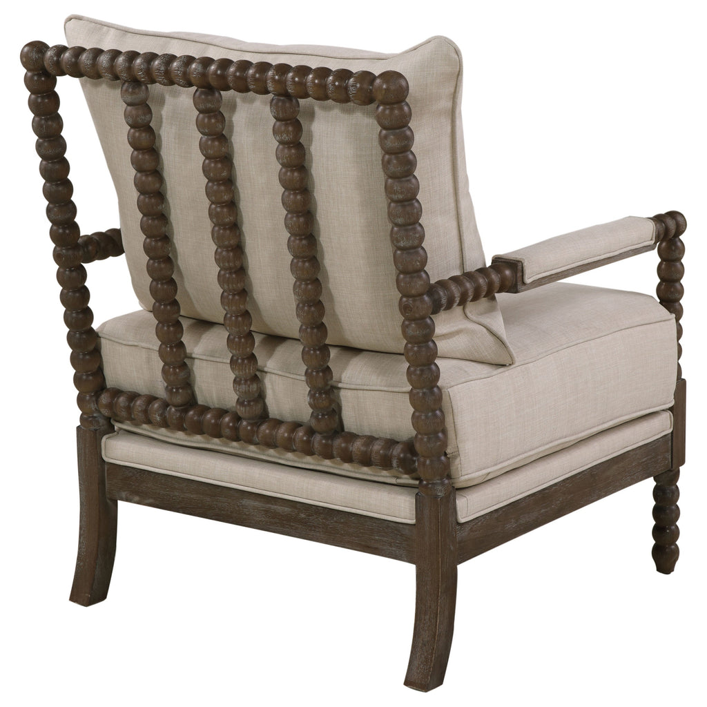 Beige and Natural Removable Back Accent Chair with Faux Linen Fabric and Wood Frame