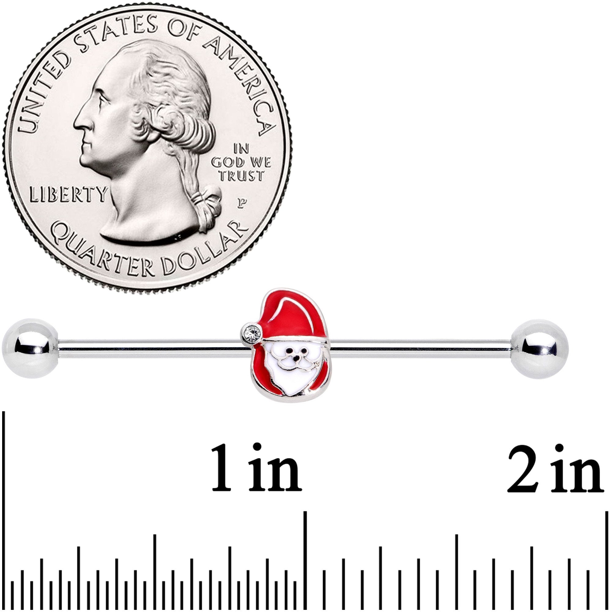 14G Clear Gem Happy Santa Industrial Barbell 38mm