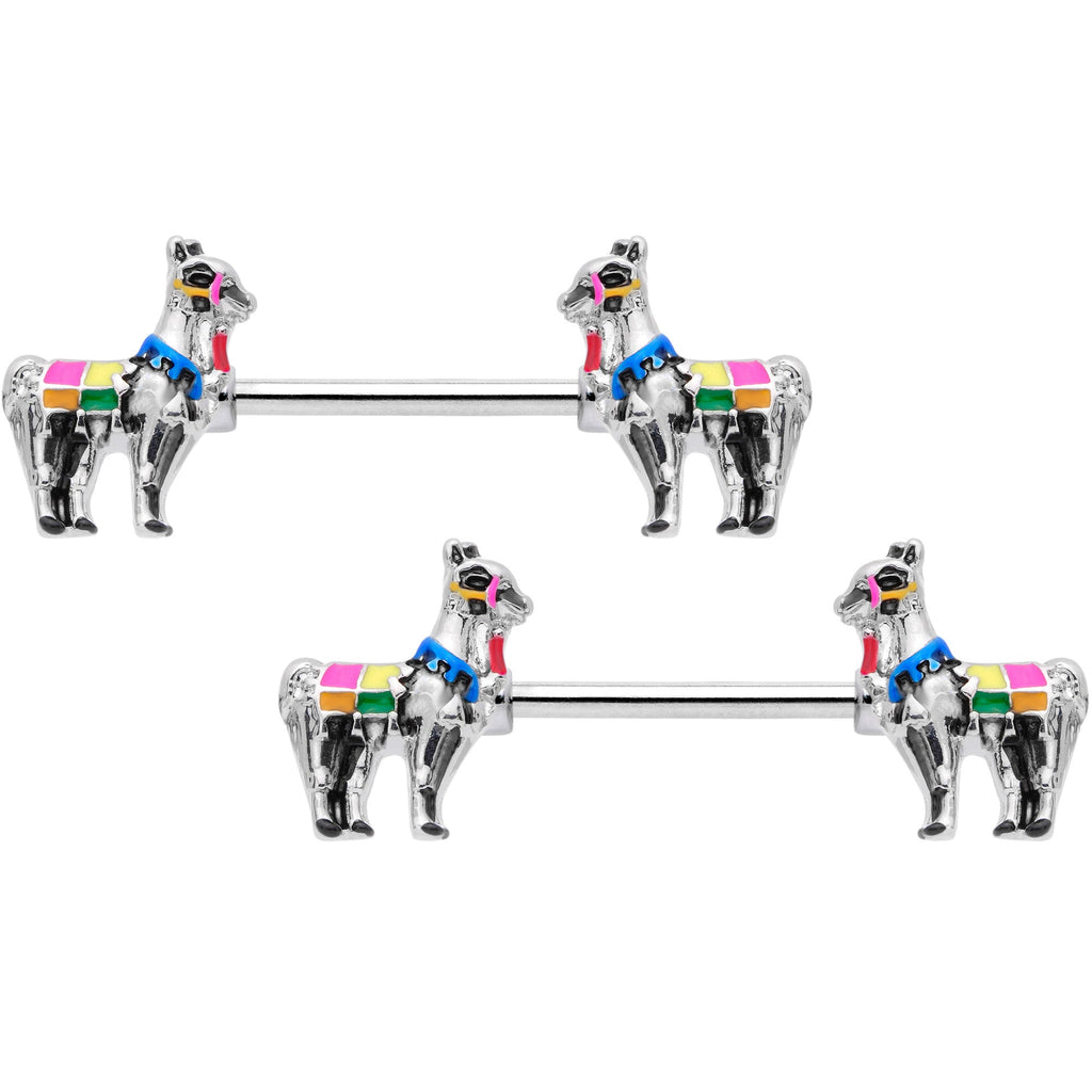 14G 9/16 Colorful Drama Llama Barbell Nipple Ring Set
