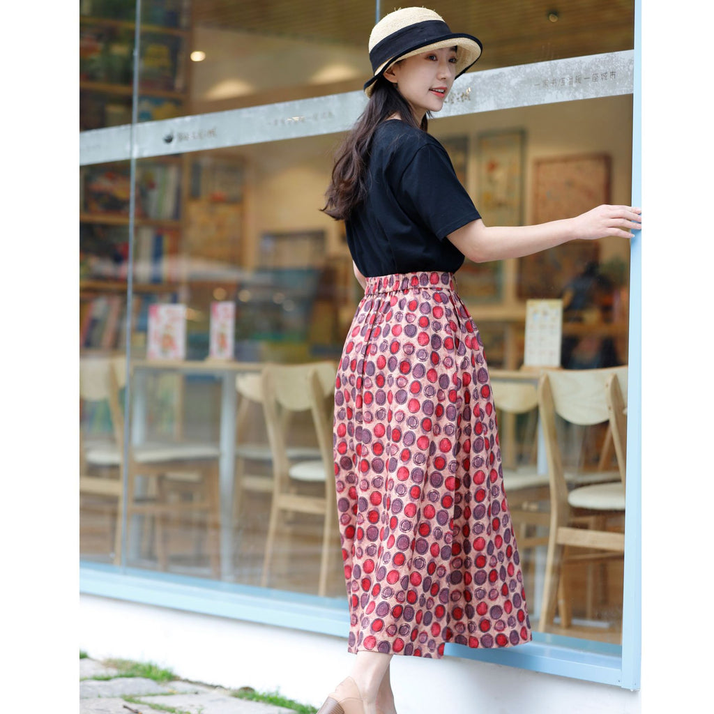 Polka Dot Linen  Literary And Casual Cotton And Linen Skirt