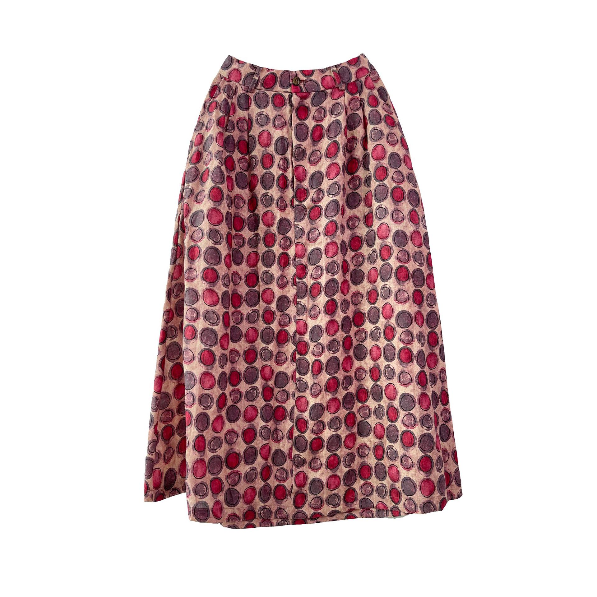 Polka Dot Linen  Literary And Casual Cotton And Linen Skirt