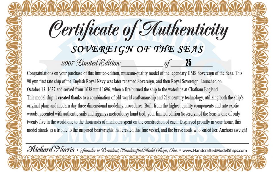 Sovereign of the Seas Limited Tall Model Ship 39""