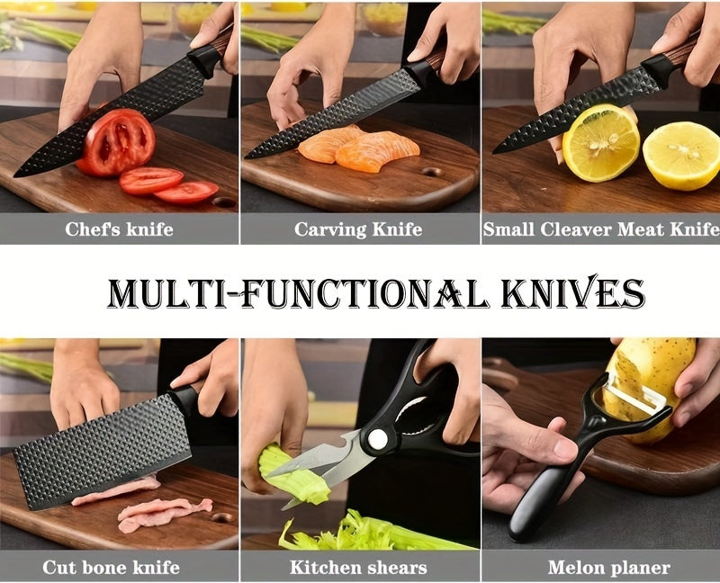 Professional 6pcs Kitchen Knife Set - Chef's Knife, Slicing Knife, Scraper, and Scissors - High Carbon Stainless Steel with Ultra-Sharp Blades, Non-Stick Ergonomic Wooden Handles - Ideal for Home, Travel, and Gift Box Set