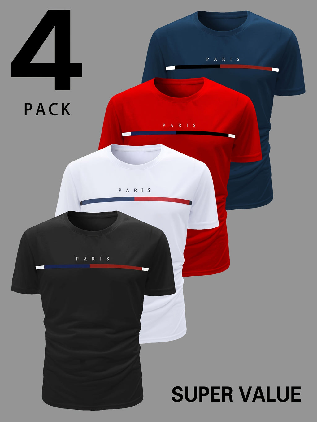 Men's  Paris Short-Sleeve Crew Neck Fitted T-Shirts
