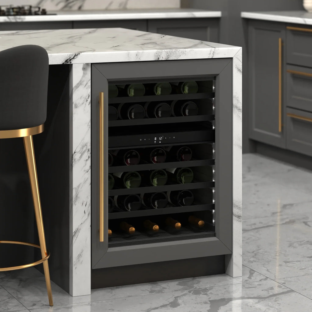 KoolMore Reserve 24 in. Under-Counter Panel Ready Dual Zone Built-in Wine Cooler and 45 Bottle Capacity in Black