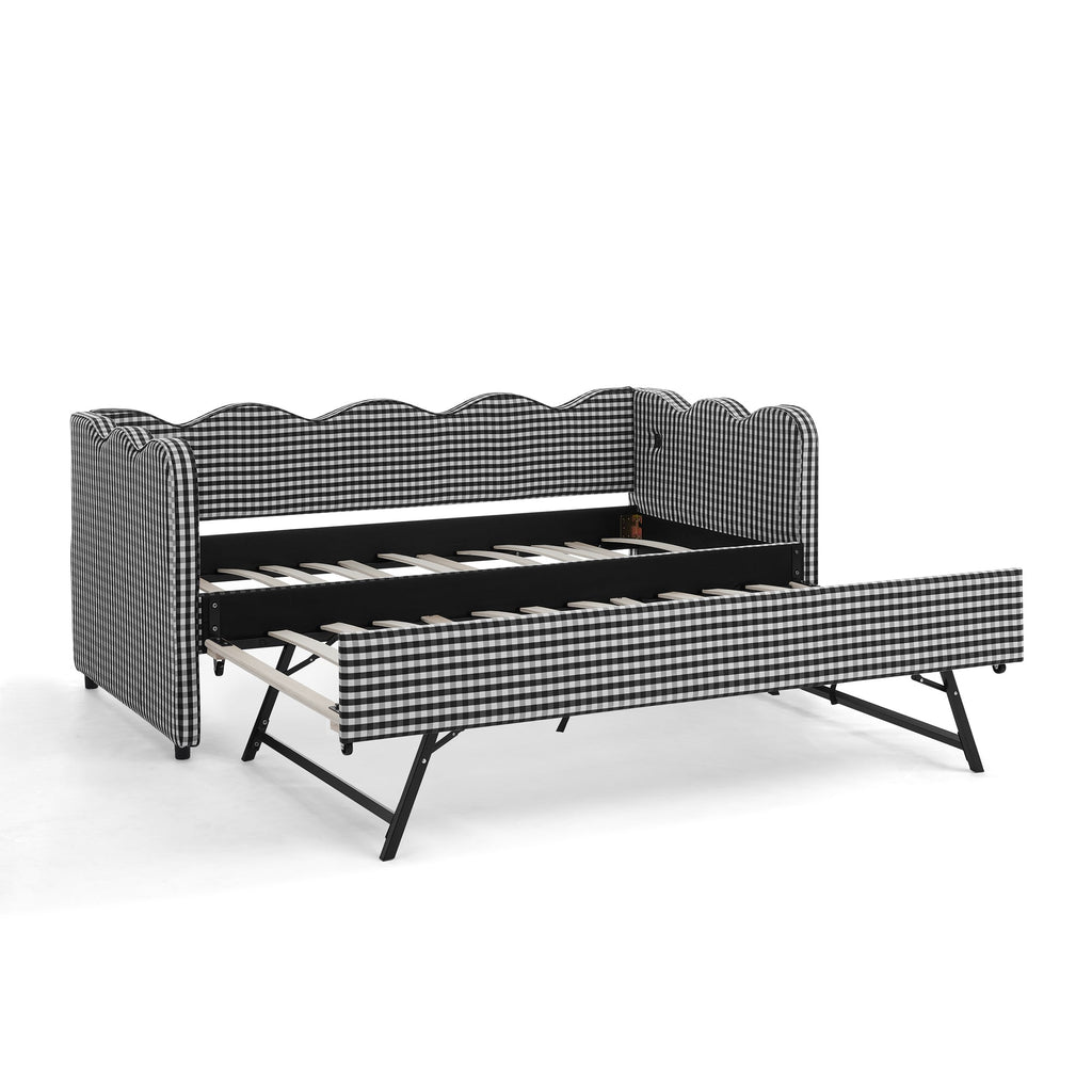 Cozy Gingham Daybed with Trundle Twin Size Sofa Bed