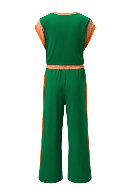 Colorblock Short Sleeve Top & Wide Leg Pants Set