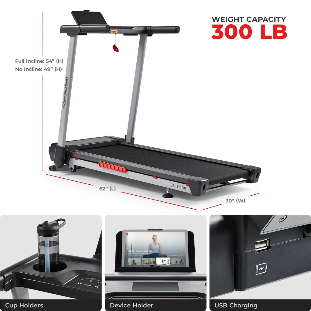 Premium Foldable Auto Incline Smart Treadmill by Sunny Health & Fitness