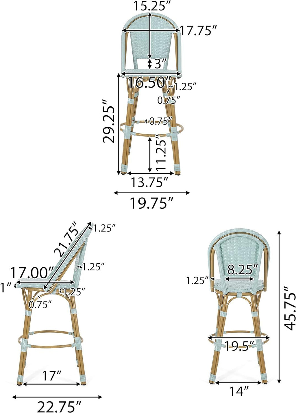 29.5' Outdoor PE Rattan and Aluminum French Barstools, Set of 2