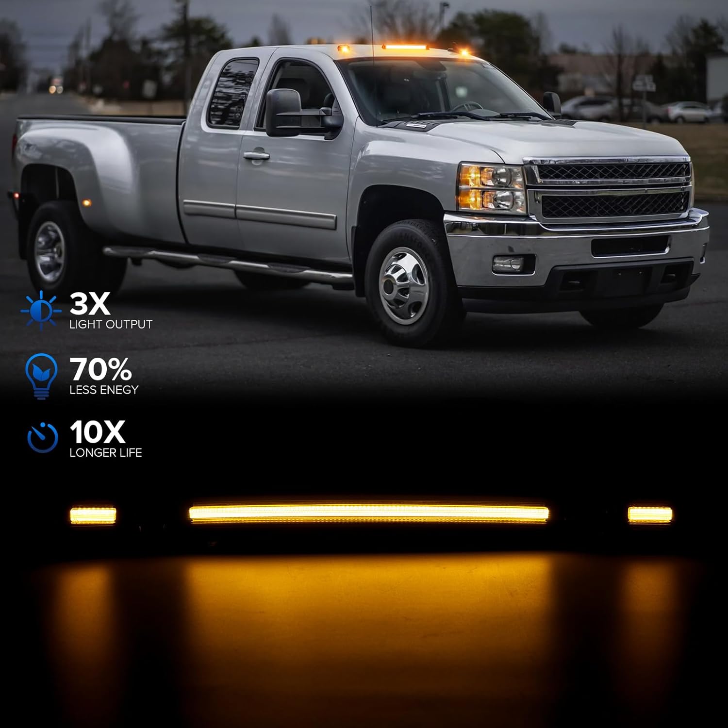 2007-2014 GMC Chevy HD Smoked White Amber LED Roof Cab Lights
