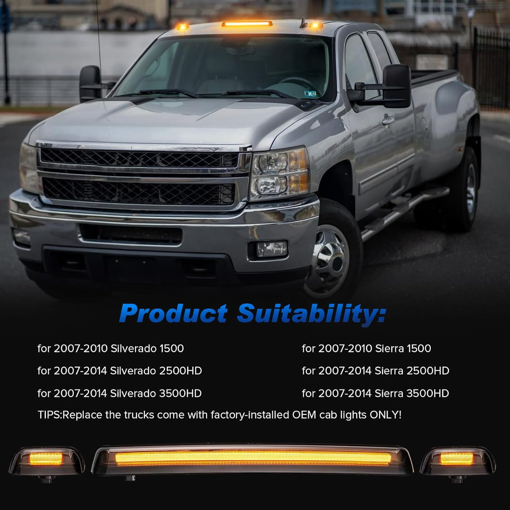 2007-2014 GMC Chevy HD Smoked White Amber LED Roof Cab Lights