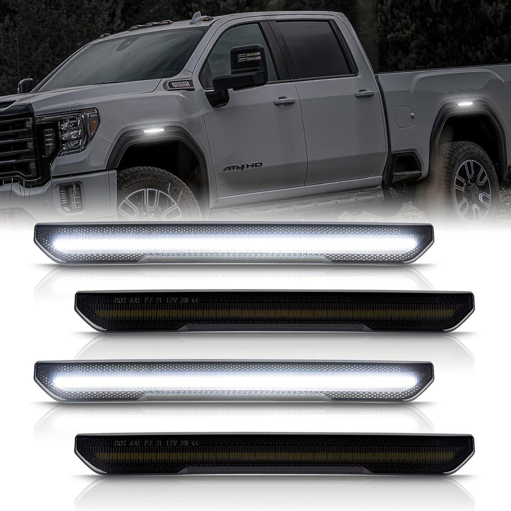 2020-2026+ GMC Sierra HD 2500 Smoked White Amber SCANNING LED Side Markers