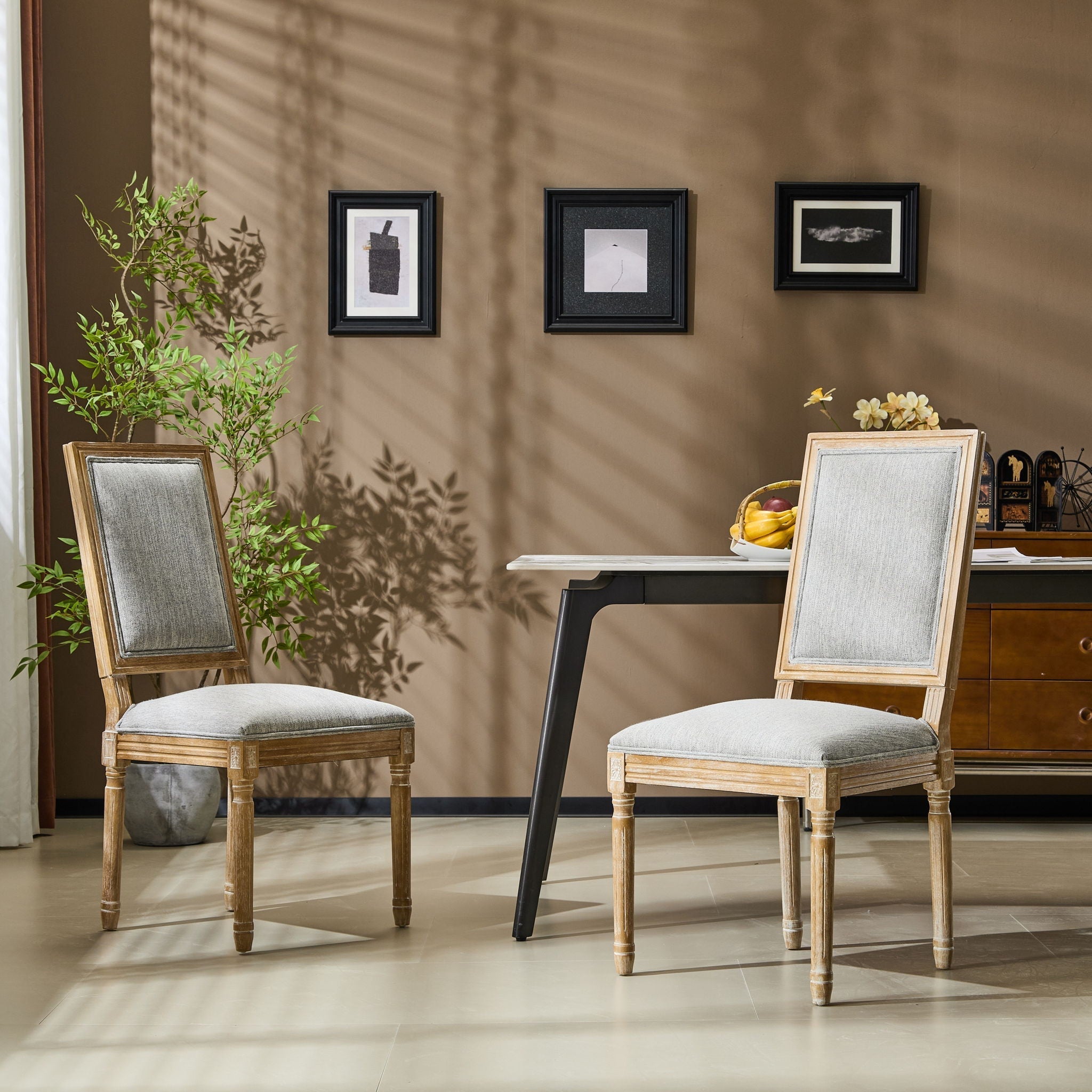 French Country Style Dining Chair with Upholstered Seating and Fluted Legs