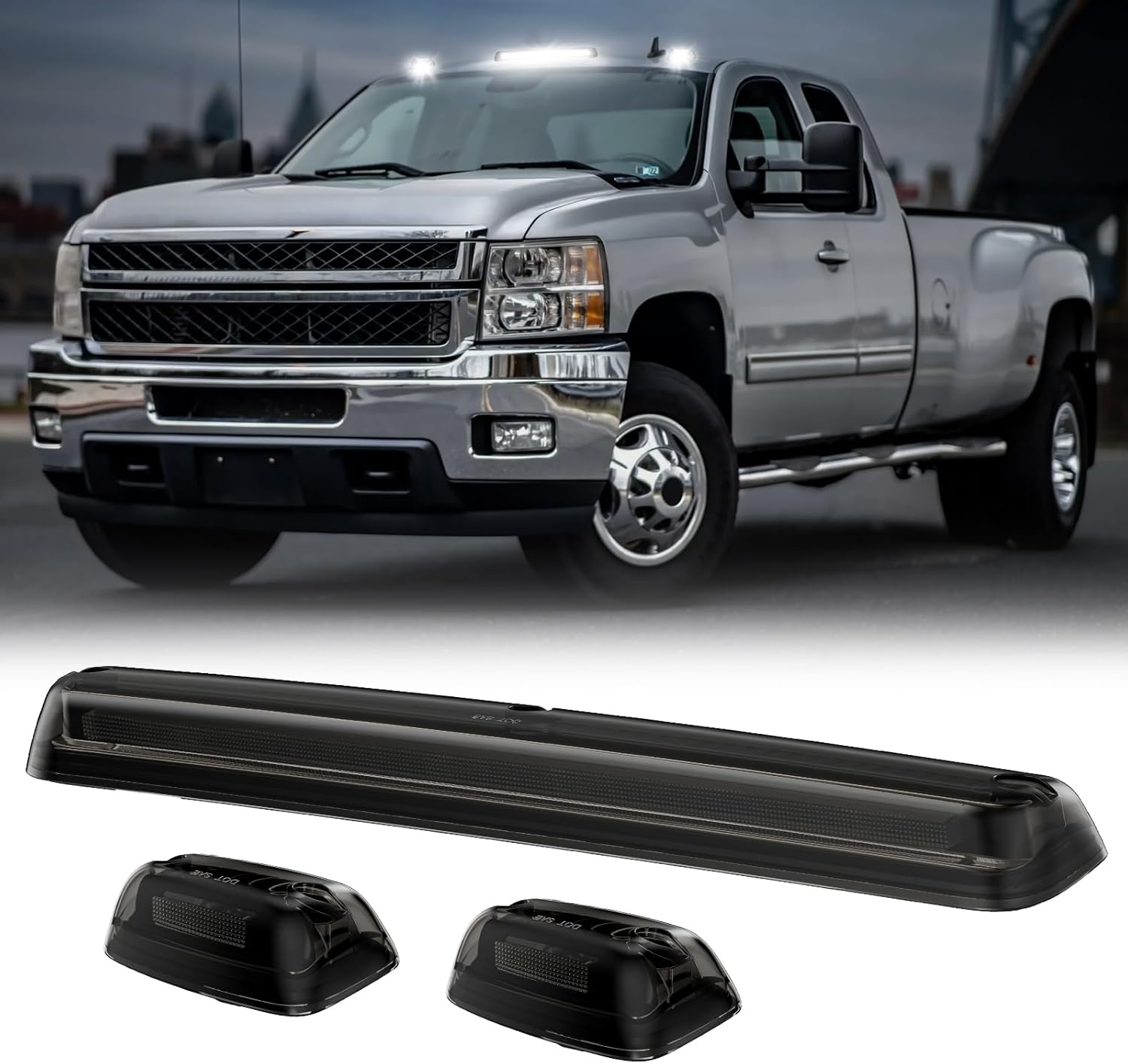 2007-2014 GMC Chevy HD Smoked White Amber LED Roof Cab Lights