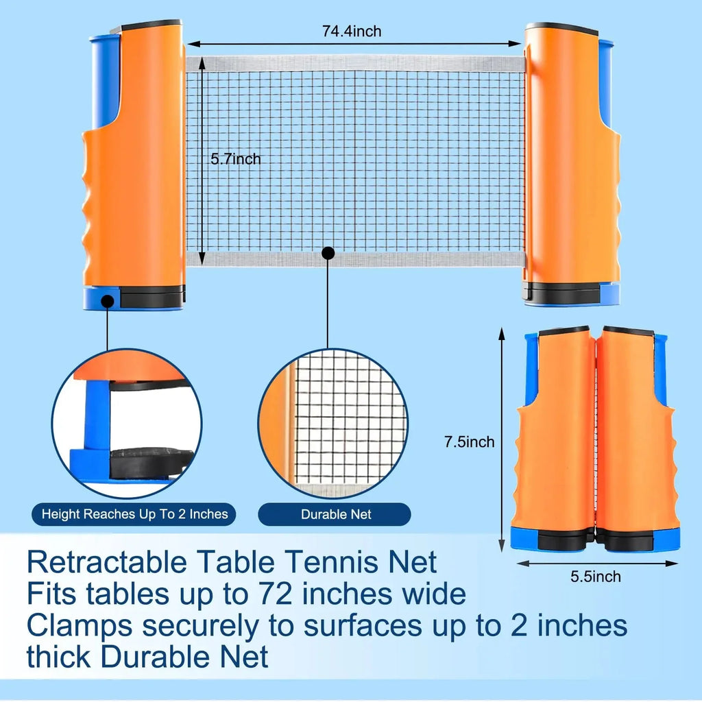 72" Retractable Table Tennis Net with Clamps Portable Ping Pong Net Rack for Any Table Replacement Table Tennis Net Rack Posts