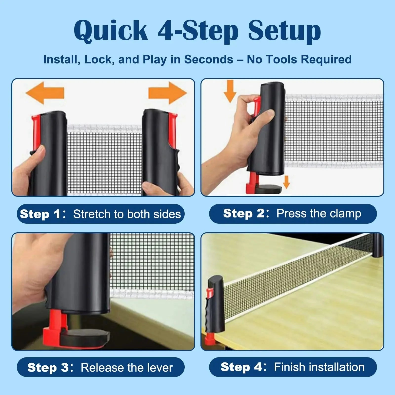 72" Retractable Table Tennis Net with Clamps Portable Ping Pong Net Rack for Any Table Replacement Table Tennis Net Rack Posts