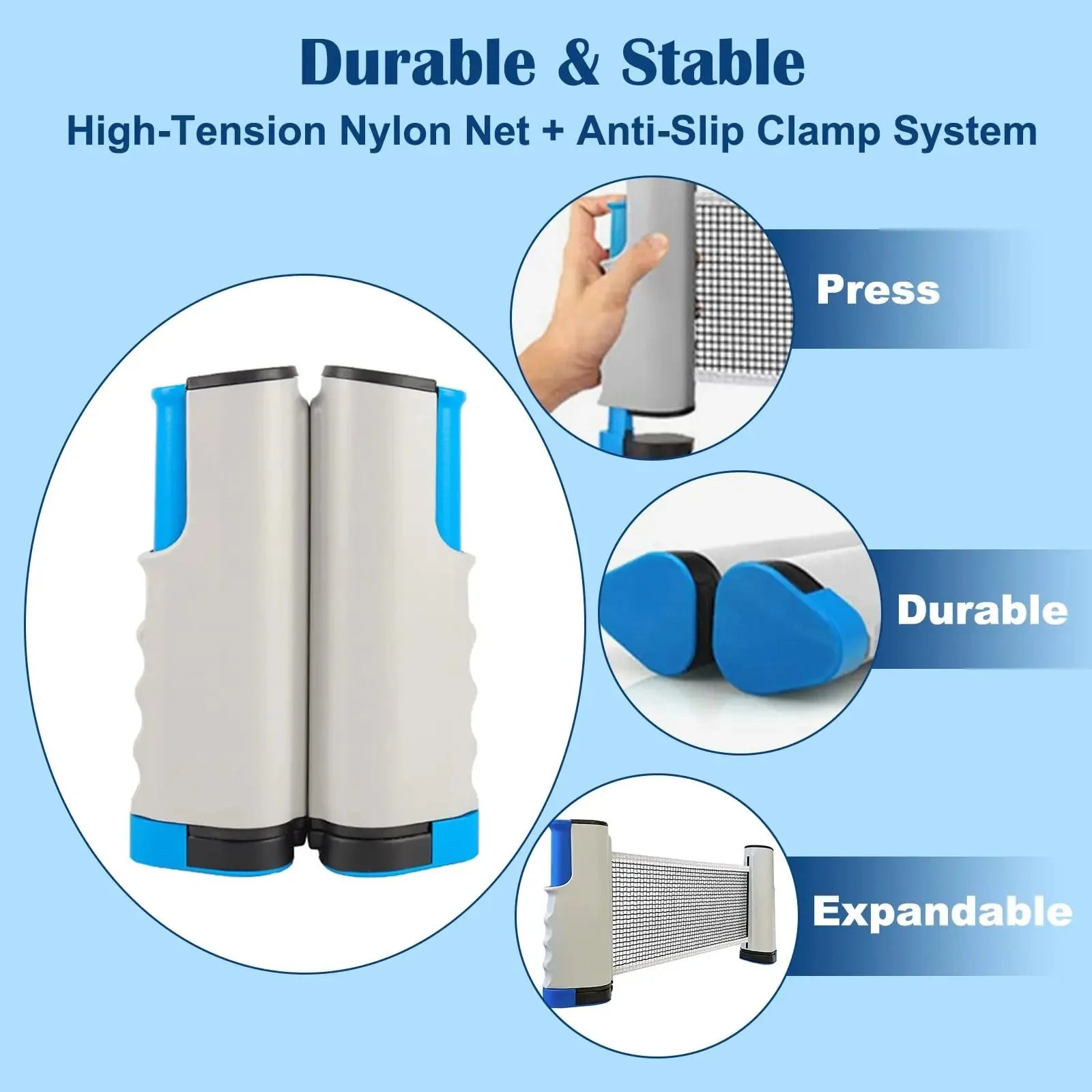 72" Retractable Table Tennis Net with Clamps Portable Ping Pong Net Rack for Any Table Replacement Table Tennis Net Rack Posts