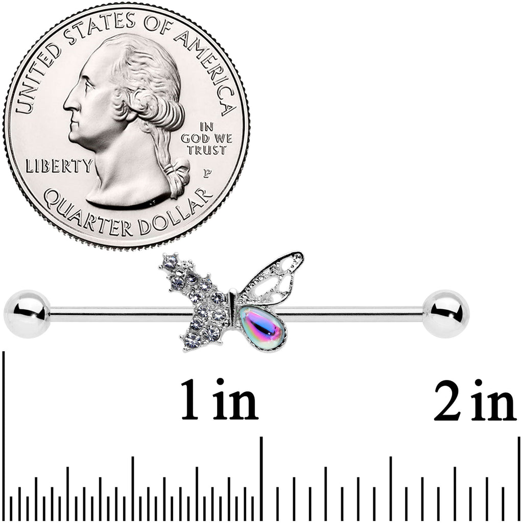 14G Clear Aurora Gem Super Glam Butterfly Industrial Barbell 38mm