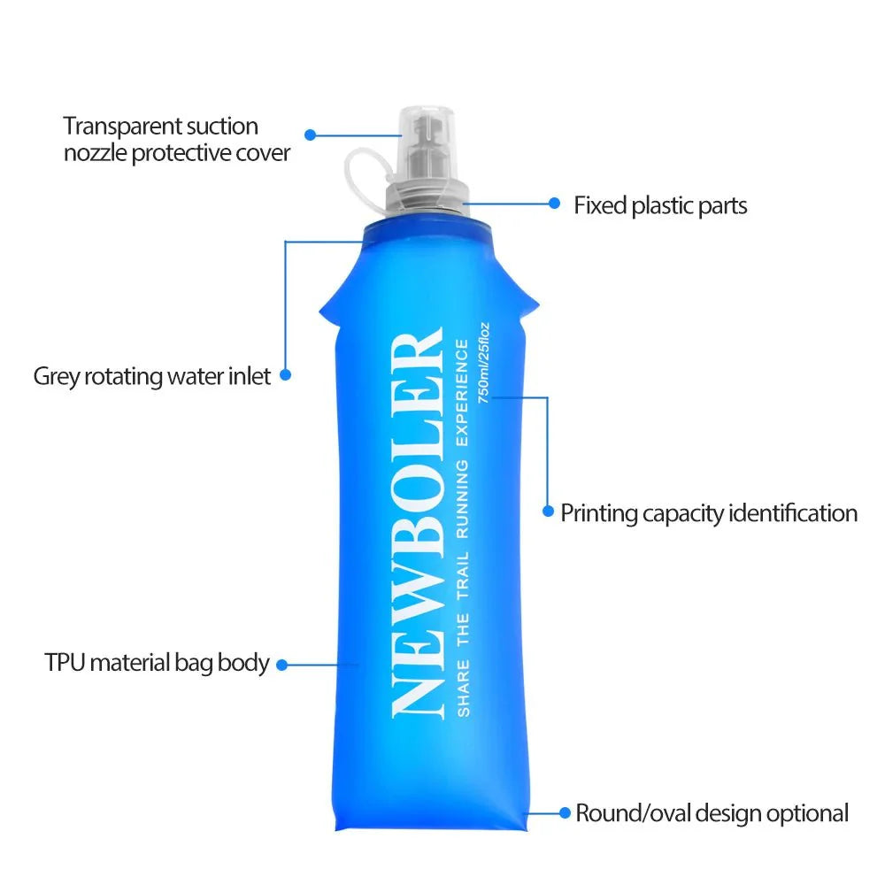 750ml TPU Outdoor Sport Bottle Folding Soft Flask Drink Water Bottle for Running Camping Hiking Bicycle Fitness Water Bag
