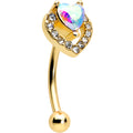 16G 5/16 Aurora Gem Gold Tone Rococo Heart Curved Eyebrow Ring