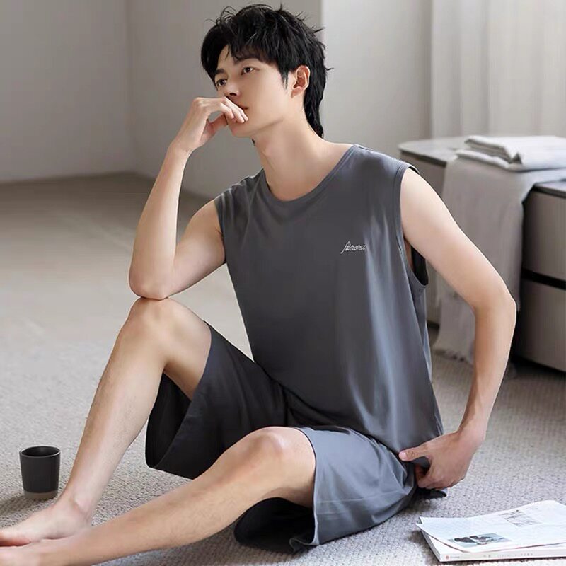 Men's Summer Sleeveless Tank Top And Shorts Casual Outerwear-Ready Loungewear Set