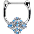 16G 5/16 Blue Gem Opulent Cross Cartilage Clicker