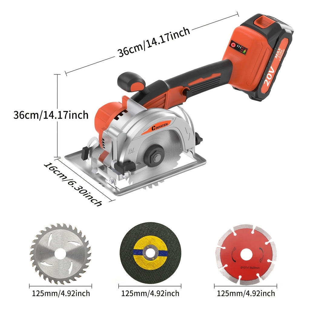 5-inch Brushless Circular Saw Kit - 20V Dual Smart Batteries And Battery Charger, Comes with 6 Saw Blades, Two Adjustable 45° Cutting Depths, Up to 6900 RPM - Ideal for Woodworking And Garden Projects.Christmas Gift, Shipped